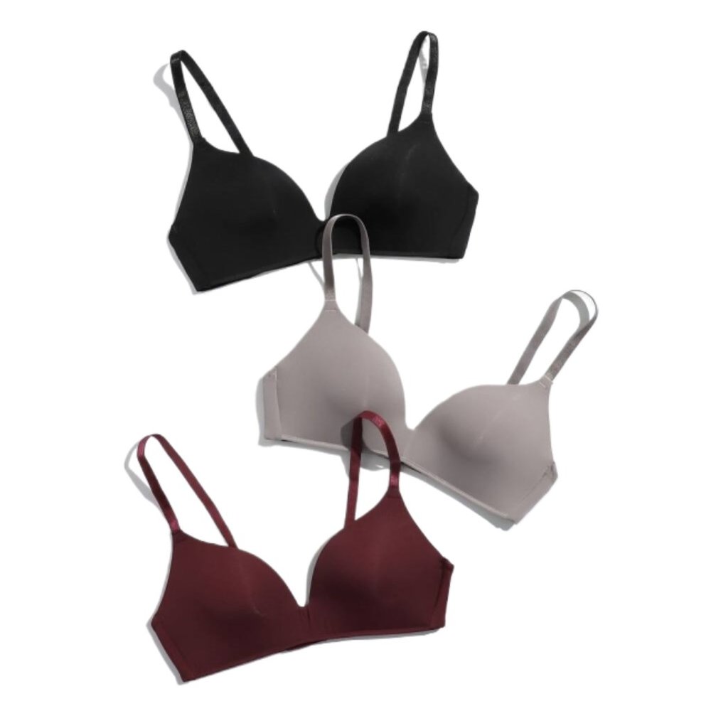 SHEIN 3pack Simple Wireless Bras (black/gray/burgundy), size 32B